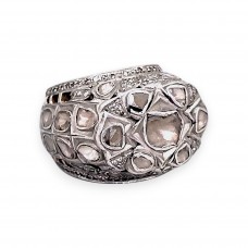 Impresionant inel cocktail Mughal Revival manufacturat în aur 14k și argint cu diamante naturale 5.54 CT | cca. 1970 - 1980